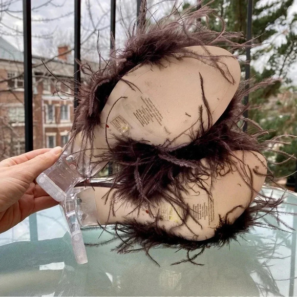 New Free People Jeffrey Campbell Heels Daisy Clear Glass Feather Shoes in Brown - Picture 11 of 13